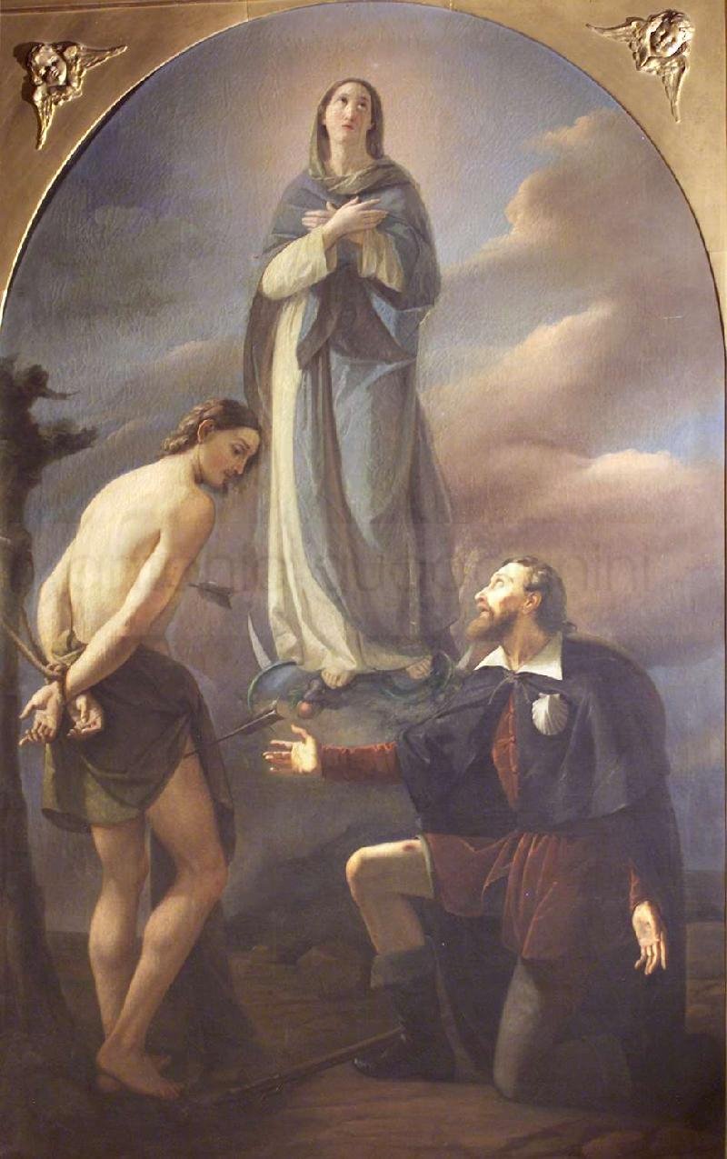 l'Immacolata fra i Santi Sebastiano e Rocco - 1875 - olio su tela cm, 200x127 - teatro parrocchiale - Castro (BG)